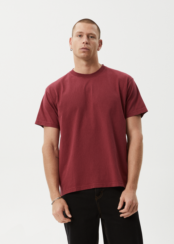 Afends Genesis - Heavyweight Boxy Tee Washed Burgundy