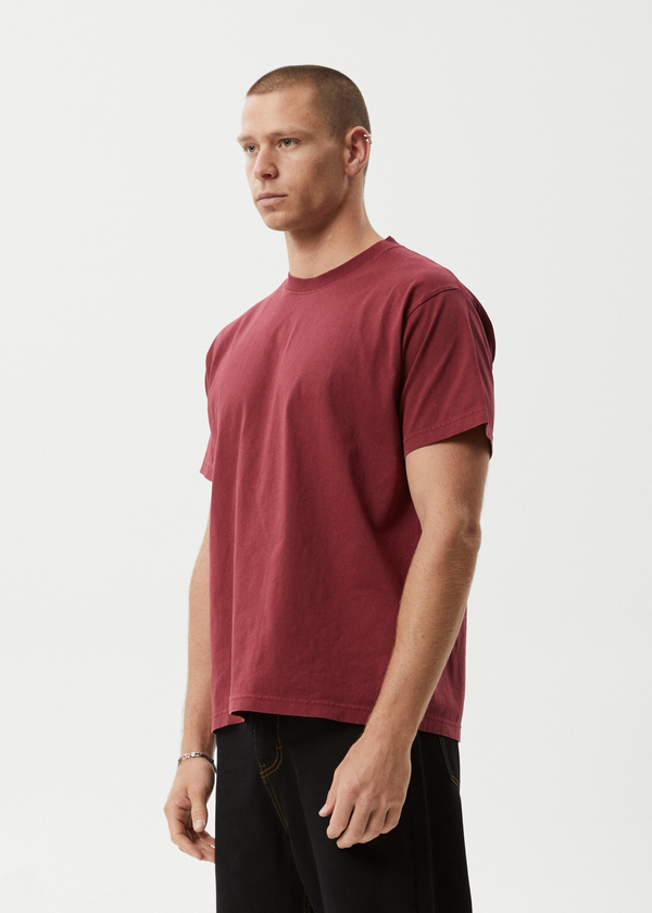 Afends Genesis - Heavyweight Boxy Tee Washed Burgundy