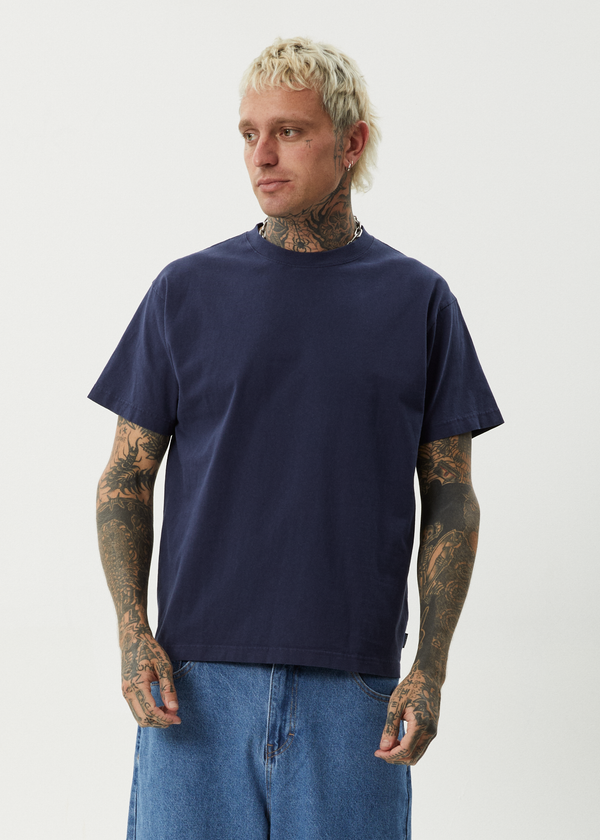Afends Genesis - Heavyweight Boxy Tee Washed Deep Sea