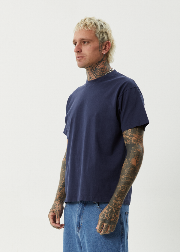 Afends Genesis - Heavyweight Boxy Tee Washed Deep Sea