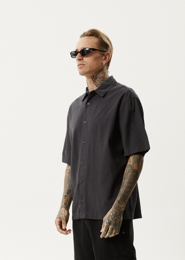 Afends Intergalactic - Short Sleeve Shirt Black Stripe