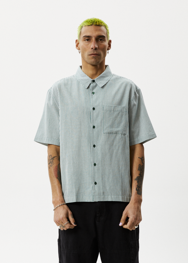 Afends Intergalactic - Short Sleeve Shirt Emerald Stripe