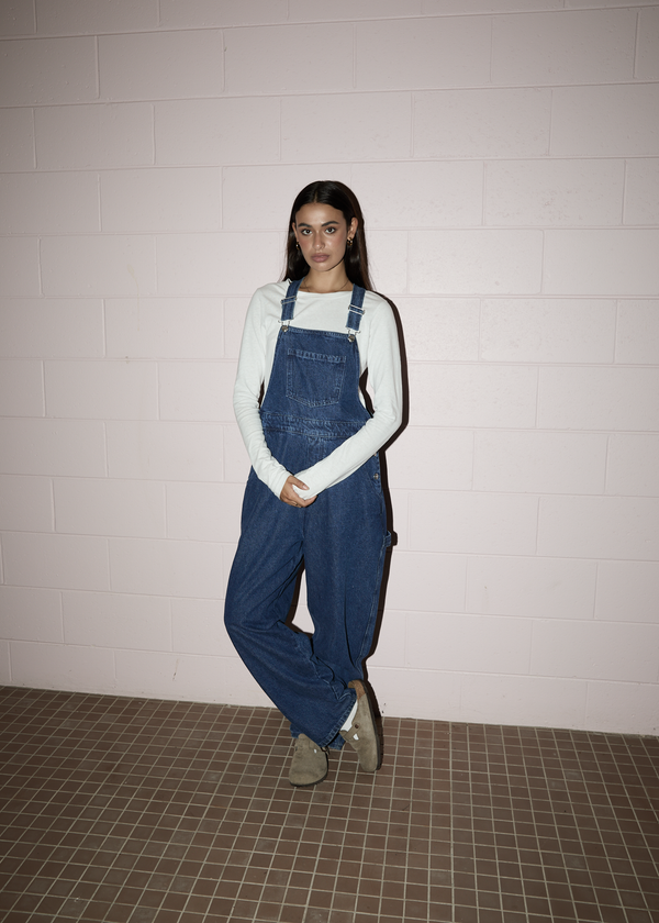 Afends Louis - Denim Oversized Overall Authentic Blue