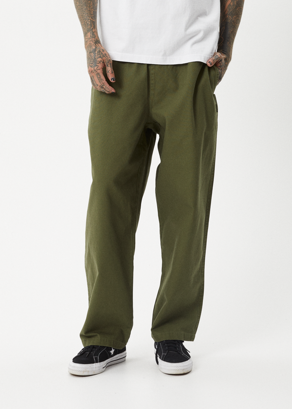 Afends Ninety Eights - Baggy Elastic Waist Pant Military