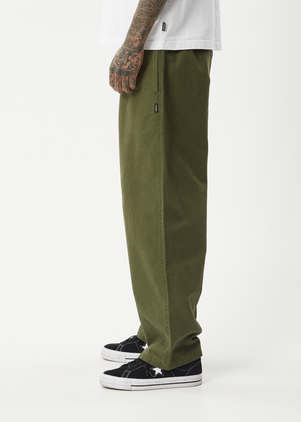 Afends Ninety Eights - Baggy Elastic Waist Pant Military