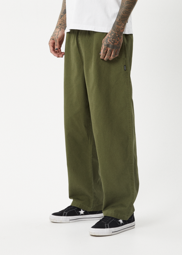 Afends Ninety Eights - Baggy Elastic Waist Pant Military