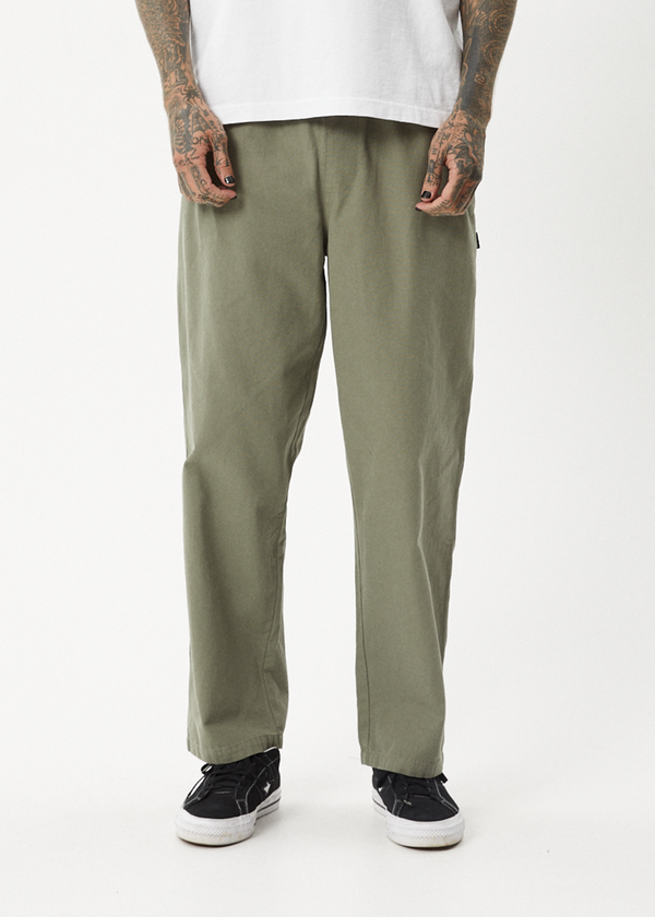 Afends Ninety Eights - Baggy Elastic Waist Pant Olive