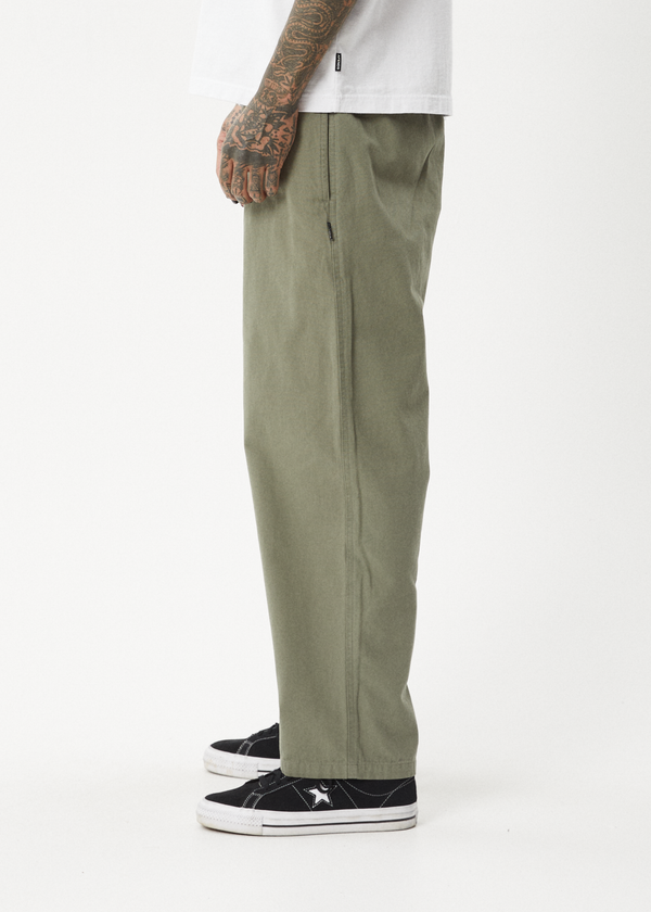 Afends Ninety Eights - Baggy Elastic Waist Pant Olive