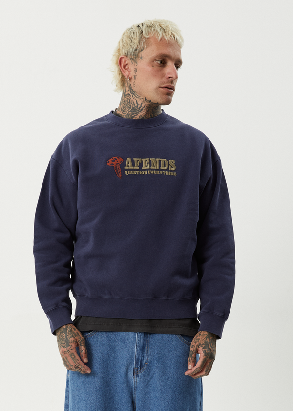 Afends Nuts N Bolts - Crew Neck Jumper Washed Deep Sea