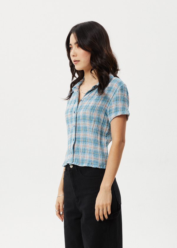 Afends Position - Seersucker Short Sleeve Shirt Lake Check