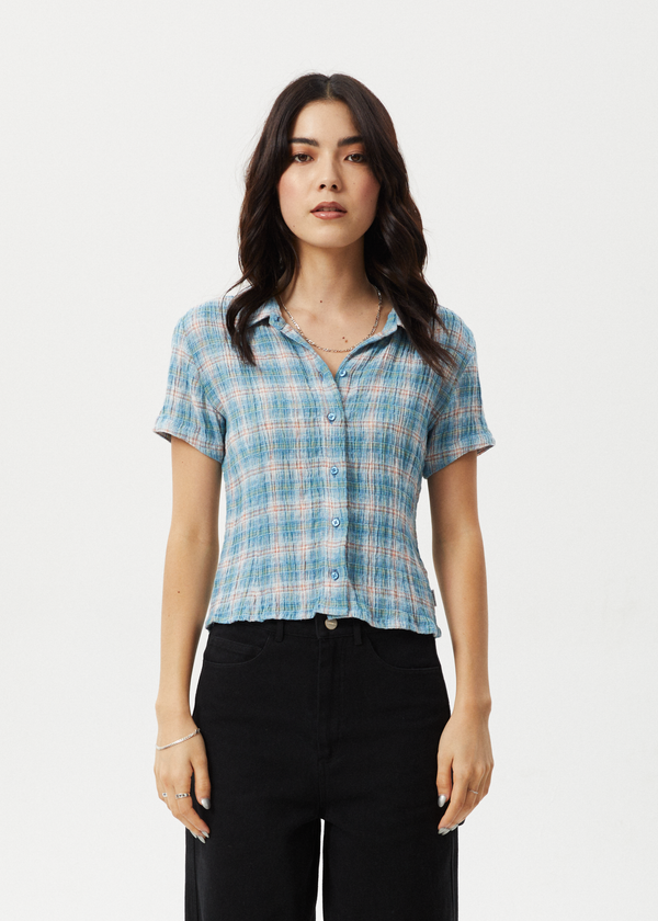 afends Position - Seersucker Short Sleeve Shirt Lake Check