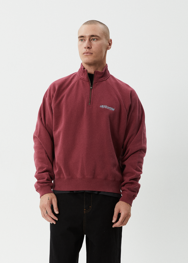 Afends Quartz Zip - Raglan Quarter Zip Crew Washed Burgundy