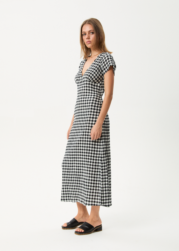 Afends Rowan - Seersucker Check Maxi Dress Black / White