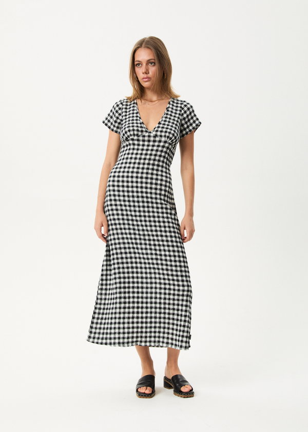 afends Rowan - Seersucker Check Maxi Dress Black / White