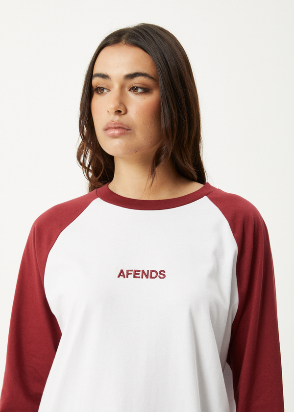 Afends Ryan - Oversized Long Sleeve Raglan Tee Burgundy
