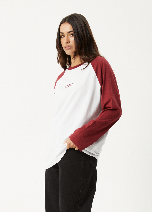 Afends Ryan - Oversized Long Sleeve Raglan Tee Burgundy