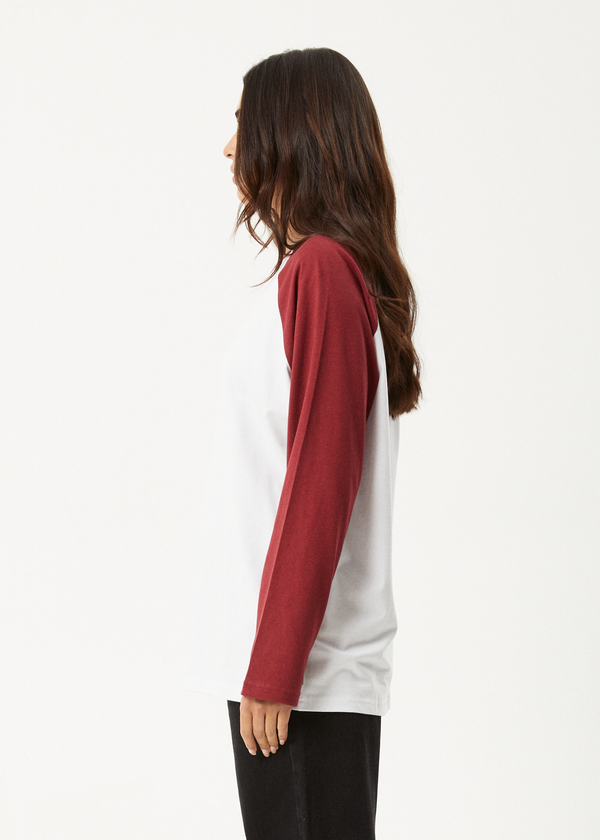 Afends Ryan - Oversized Long Sleeve Raglan Tee Burgundy
