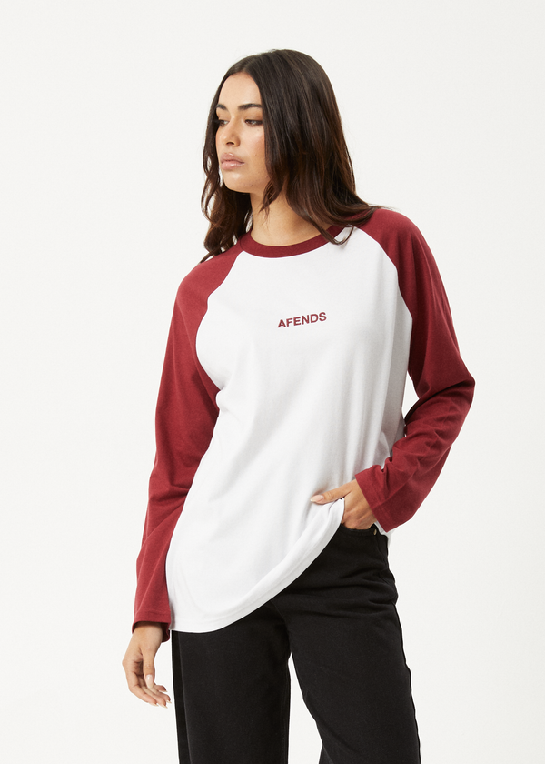 afends Ryan - Oversized Long Sleeve Raglan Tee Burgundy