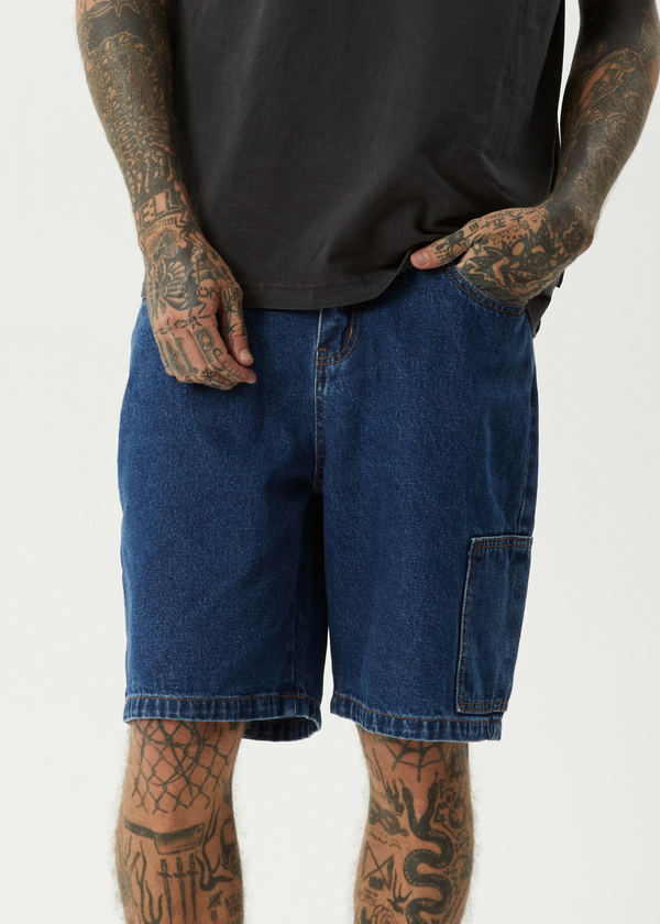 Afends Scorched Harper - Denim Baggy Workwear Short 22" Authentic Blue