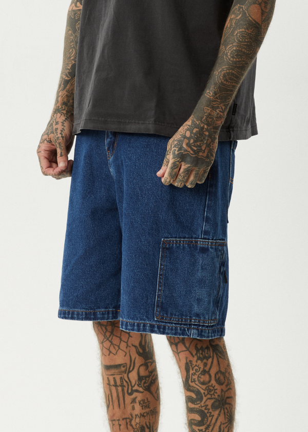 Afends Scorched Harper - Denim Baggy Workwear Short 22" Authentic Blue