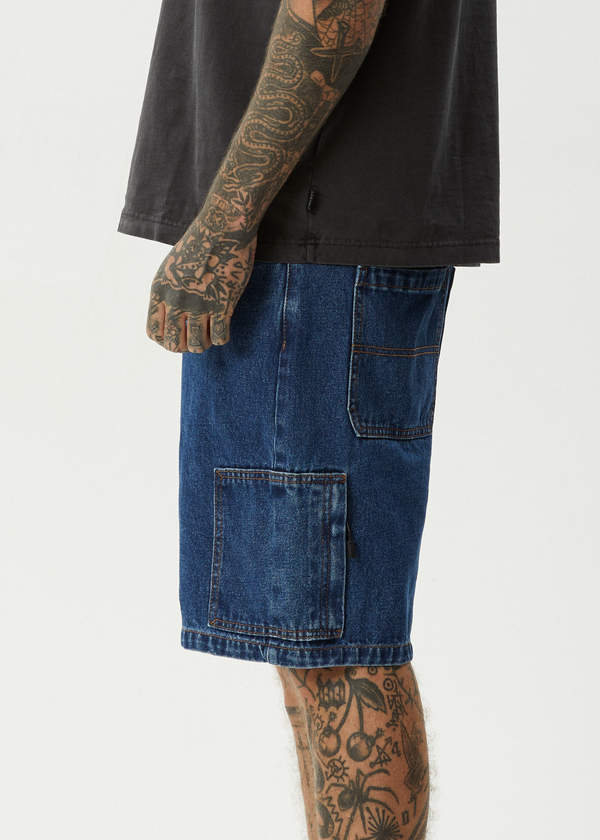 Afends Scorched Harper - Denim Baggy Workwear Short 22" Authentic Blue