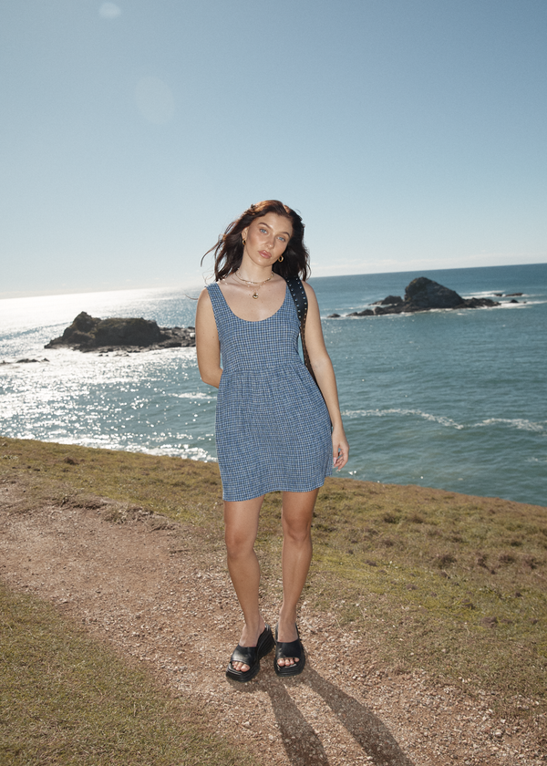 Afends Shipwreck Jesse - Seersucker Mini Dress Marlin