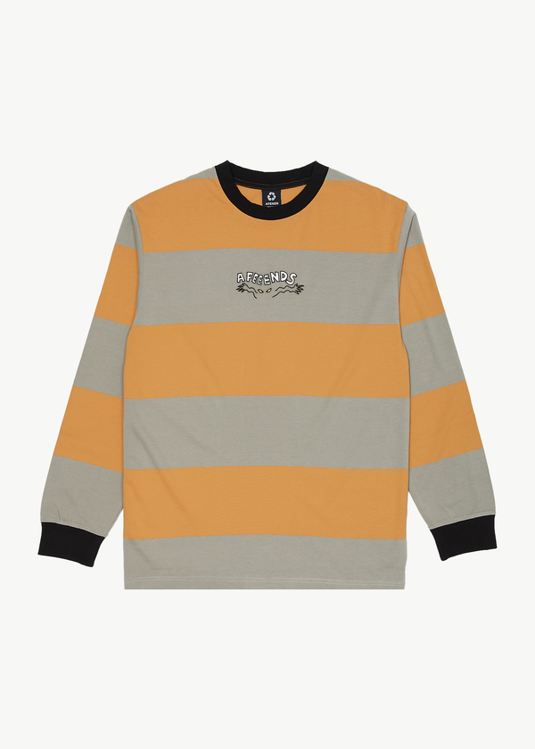 afends Space - Striped Long Sleeve Logo Tee Mustard Stripe