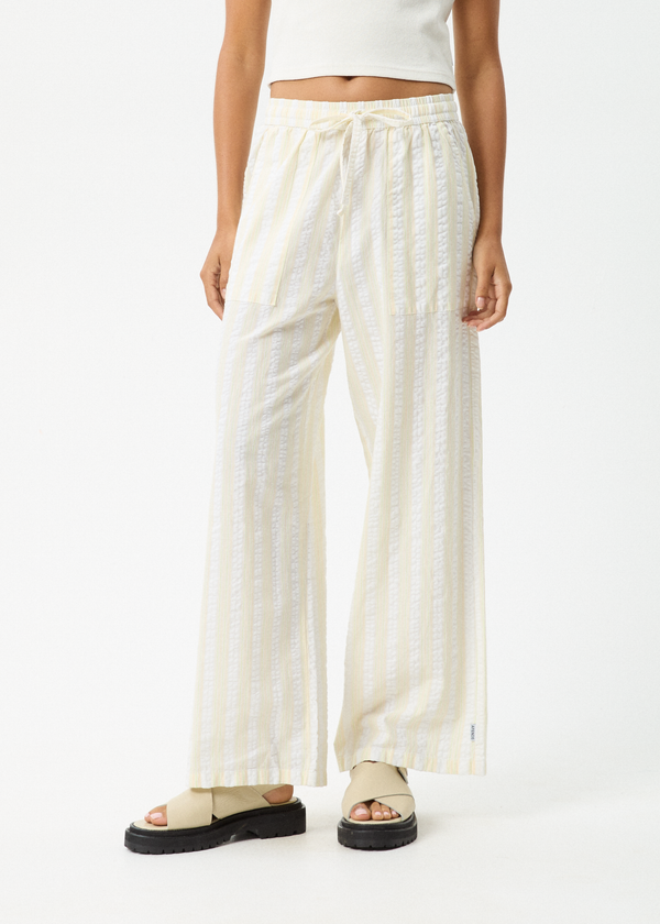 Afends Splice - Seersucker Wide Leg Pant White / Lemongrass