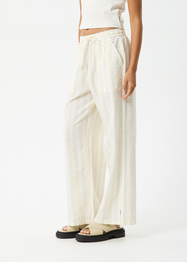 Afends Splice - Seersucker Wide Leg Pant White / Lemongrass
