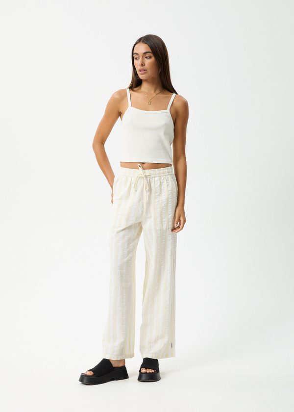 afends Splice - Seersucker Wide Leg Pant White / Lemongrass