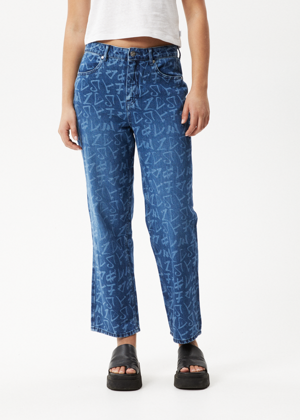 Afends Tagged Shelby - Denim Wide Leg Jean Graffiti Blue