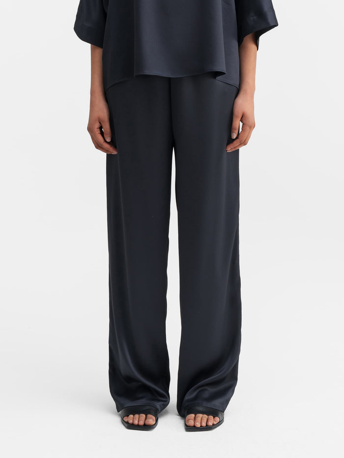 ahlvar Ayla satin trousers blue grey
