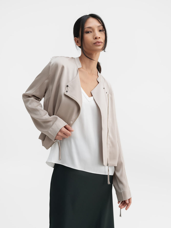 ahlvar Chei silk biker blouse greige