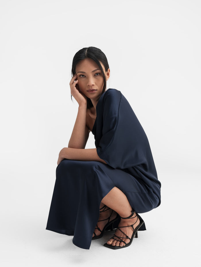 Ahlvar Ella Satin Dress Midnight Blue