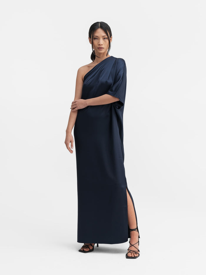 ahlvar Ella satin dress midnight blue