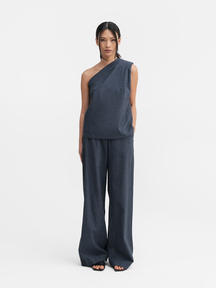 Ahlvar Elle Linen Tank Blue Grey