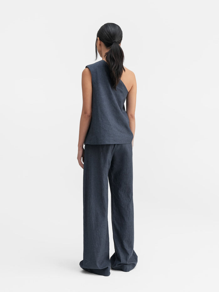 Ahlvar Elle Linen Tank Blue Grey