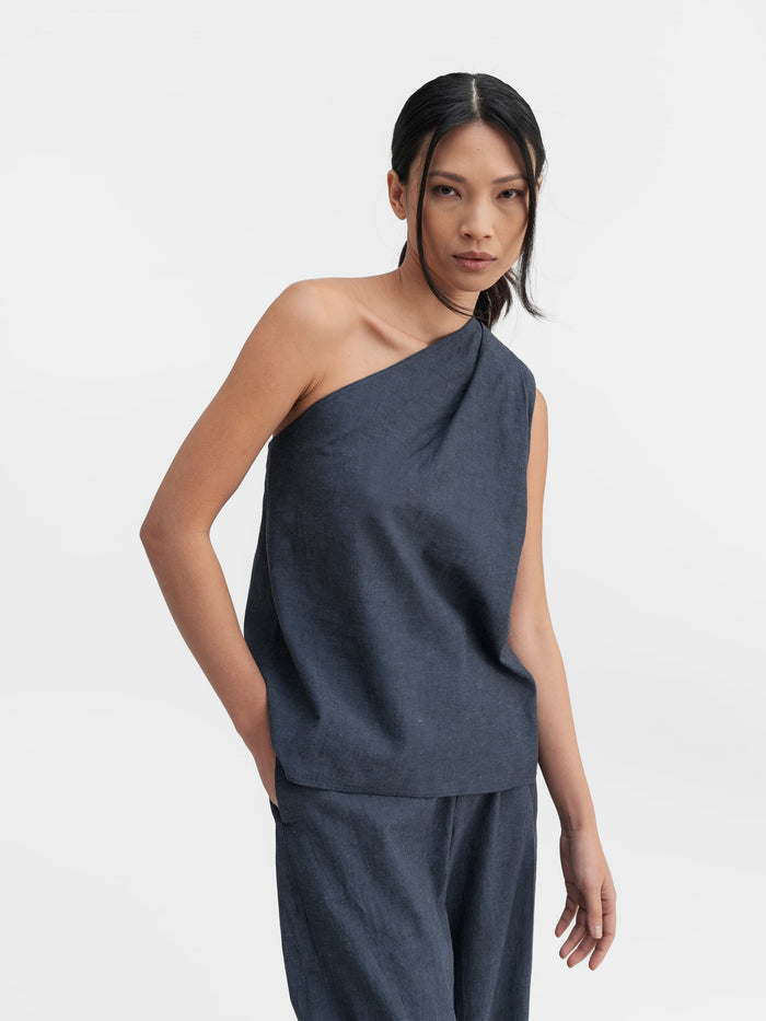 ahlvar Elle linen tank blue grey