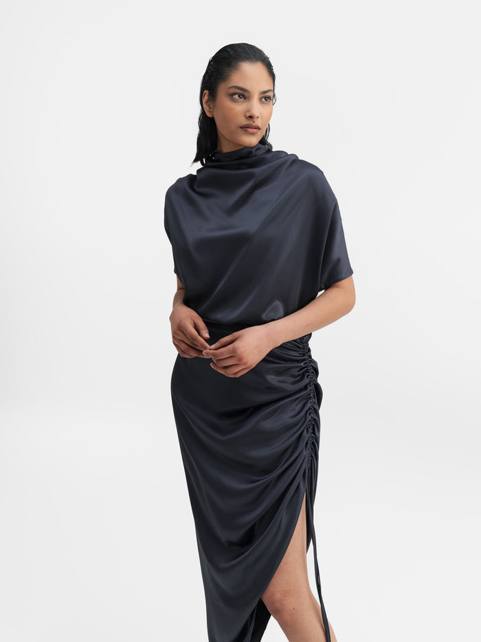 Ahlvar Haley Satin Dress Blue Grey