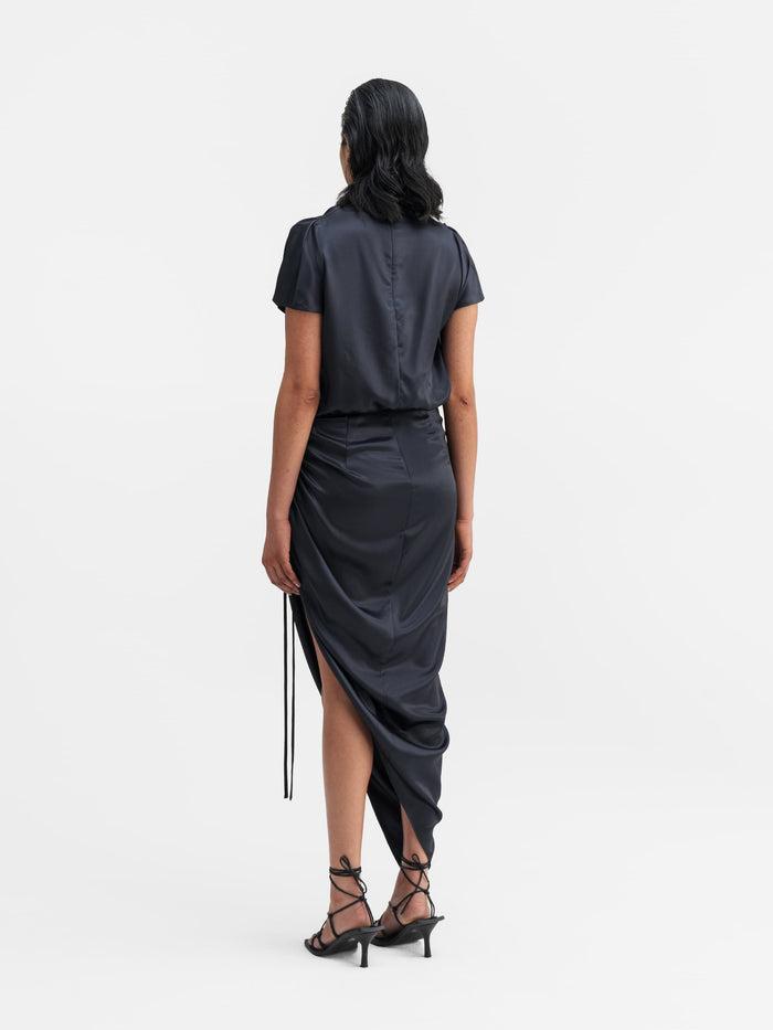 Ahlvar Haley Satin Dress Blue Grey