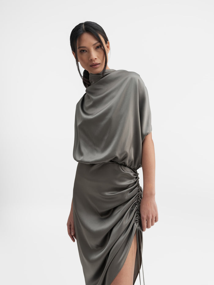 ahlvar Haley satin dress light military