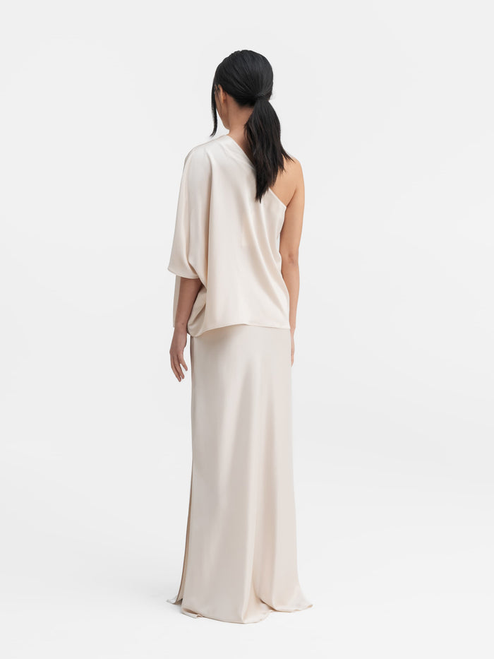 Ahlvar Hana Long Logo Satin Skirt Cream