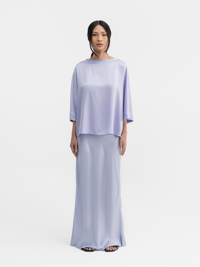 Ahlvar Hana Long Logo Satin Skirt Lavender