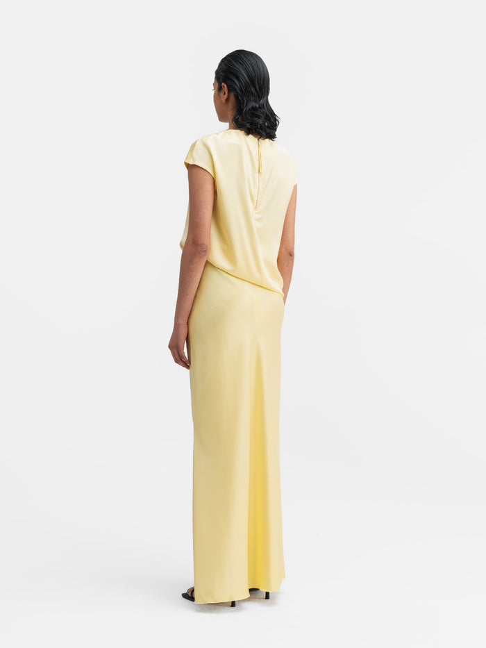 Ahlvar Hana Long Logo Satin Skirt Light Yellow