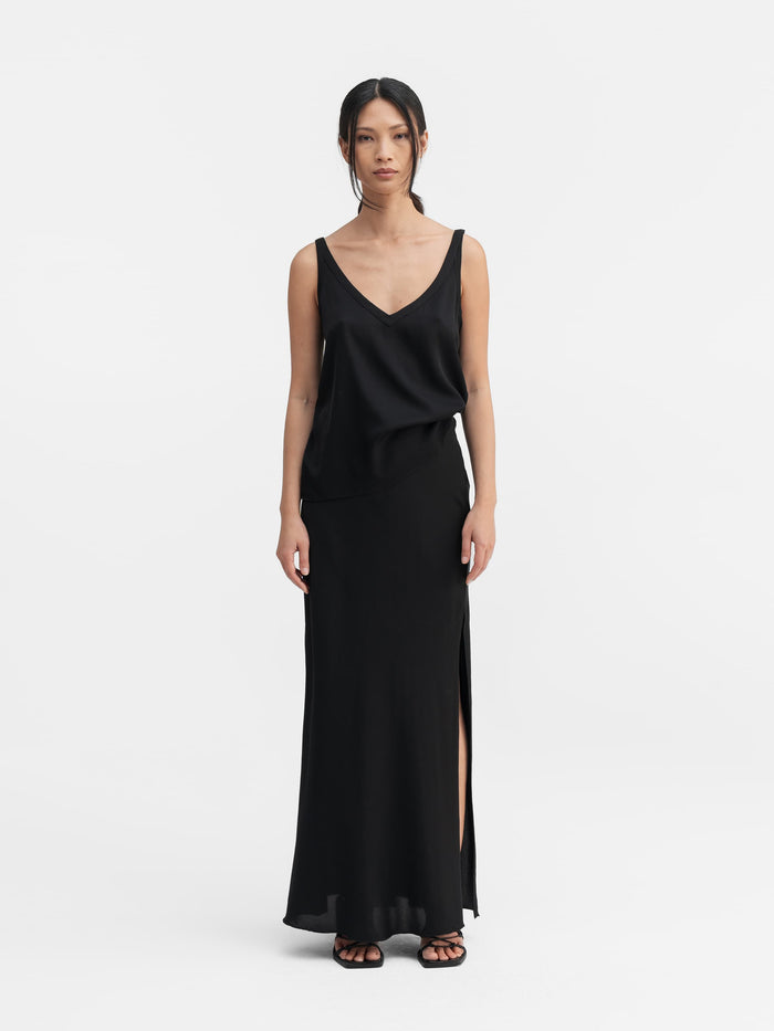 ahlvar Hana long silk skirt black