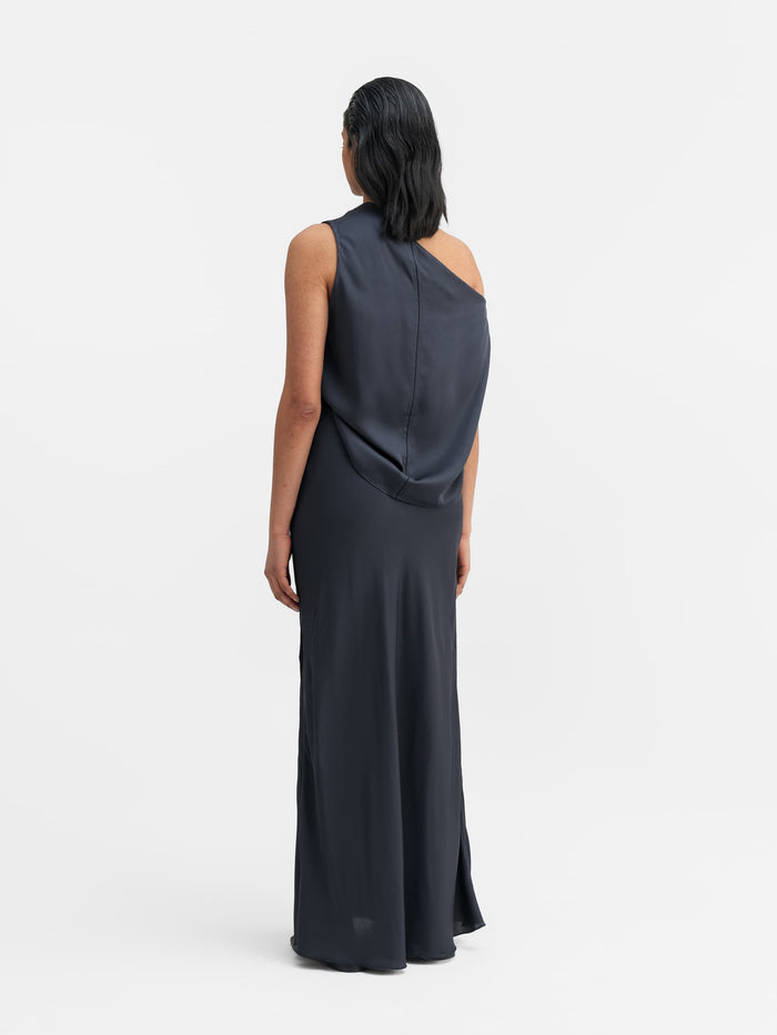 Ahlvar Hana Long Silk Skirt Blue Grey