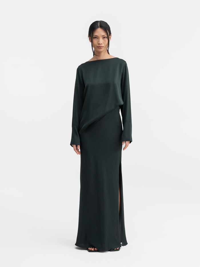 Ahlvar Hana Long Silk Skirt Deep Forest