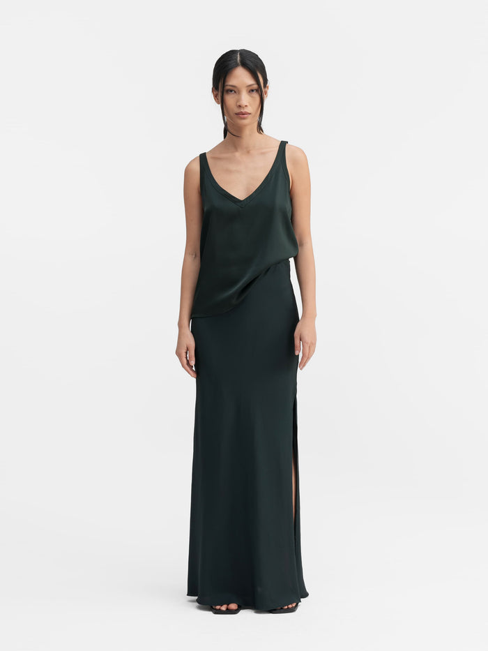 Ahlvar Hana Long Silk Skirt Deep Forest