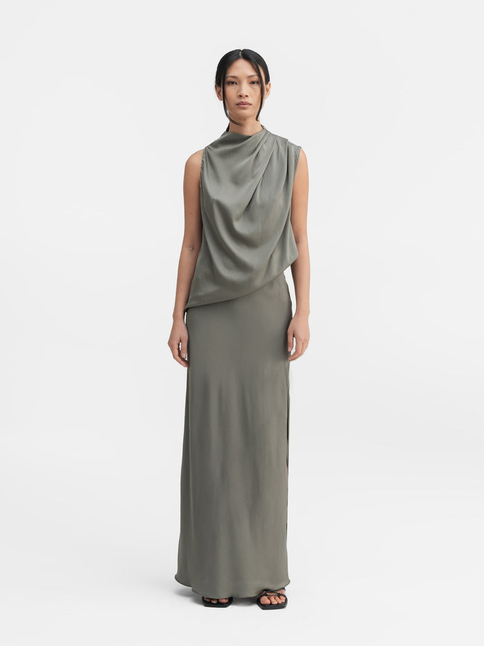 Ahlvar Hana Long Silk Skirt Light Military