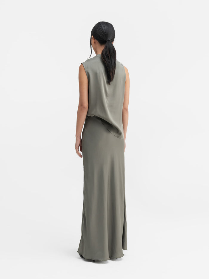 Ahlvar Hana Long Silk Skirt Light Military